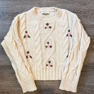 Sadie & Sage Cream Sweater with Pink and Green Floral Details